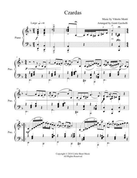 Czardas Piano Solo Sheet Music