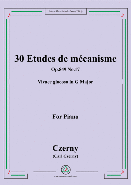 Free Sheet Music Czerny 30 Etudes De Mcanisme Op 849 No 17 Vivace Giocoso In G Major For Piano