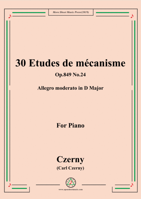 Free Sheet Music Czerny 30 Etudes De Mcanisme Op 849 No 24 Allegro Moderato In D Major For Piano