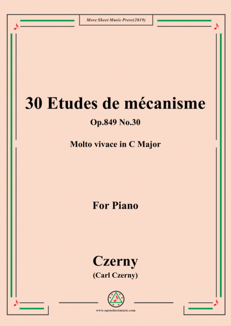 Czerny 30 Etudes De Mcanisme Op 849 No 30 Molto Vivace In C Major For Piano Sheet Music