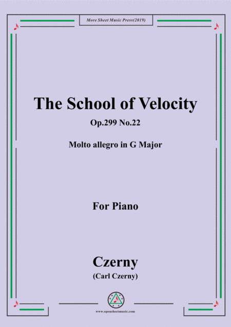 Czerny The School Of Velocity Op 299 No 22 Molto Allegro In G Major For Piano Sheet Music