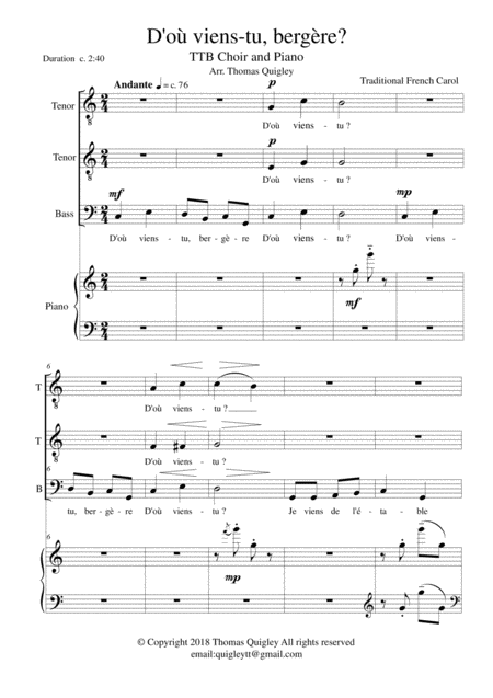 Free Sheet Music D O Viens Tu Bergre