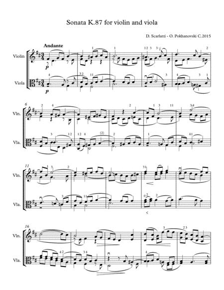 D Scarlatti Sonata In B Minor K 87 For Violin And Viola Sheet Music