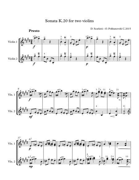 Free Sheet Music D Scarlatti Sonata In E K 20 For Two Violins