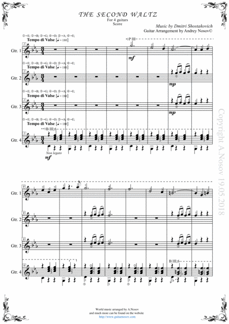 Free Sheet Music D Shostakovich The Second Waltz Sheet Music For 4 Guitars