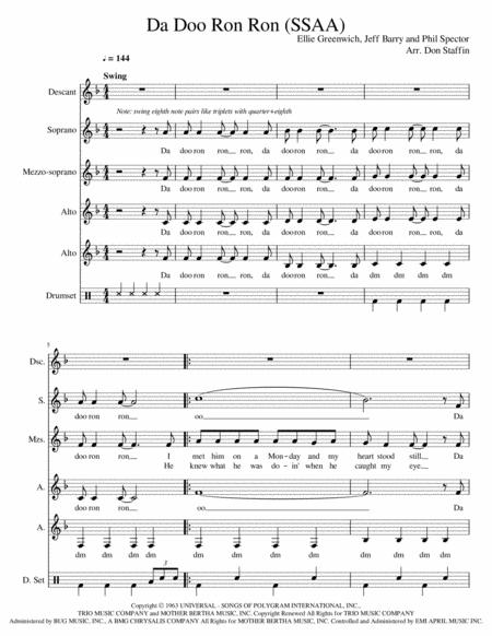 Da Doo Ron Ron Ssaa A Cappella Sheet Music