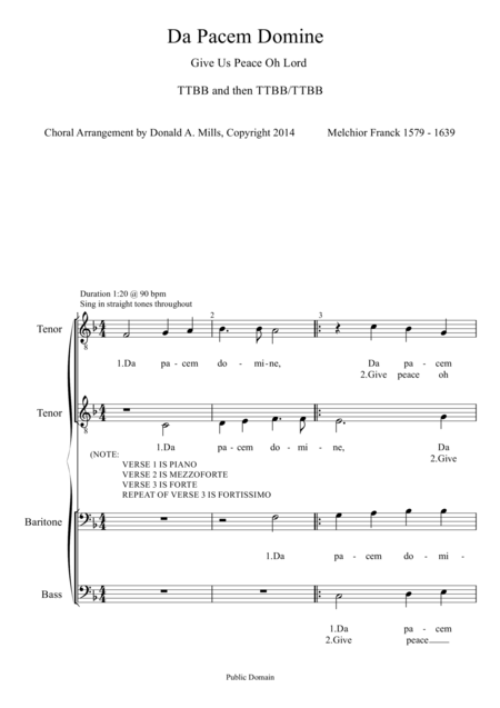 Free Sheet Music Da Pacem Domine Give Us Peace Oh Lord