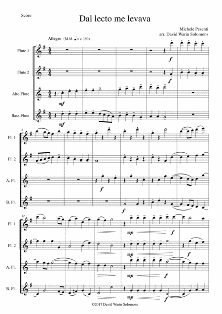 Free Sheet Music Dal Lecto Me Levava For Flute Quartet