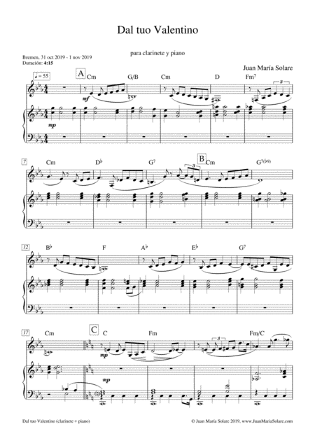 Dal Tuo Valentino Duo Clarinet Or Alto Saxophone Piano Sheet Music