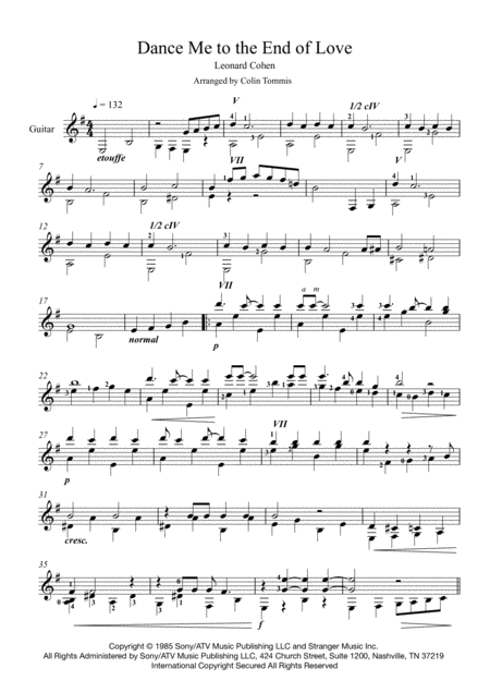 Dance Me To The End Of Love Sheet Music