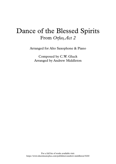 Free Sheet Music Dance Of The Blessed Spirits Arranged For Alto Saxophone And Piano