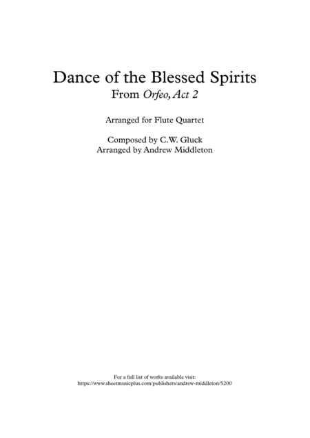 Dance Of The Blessed Spirits Arranged For Flute Quartet Sheet Music