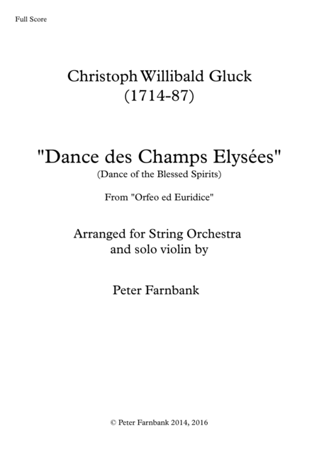 Dance Of The Blessed Spirits From Orfeo Ed Euridice Sheet Music