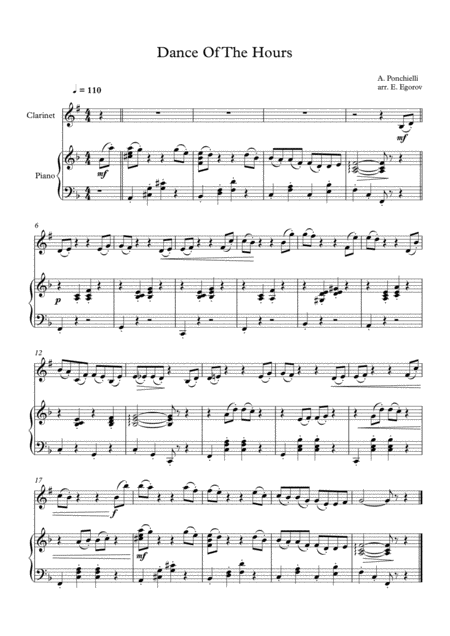 Free Sheet Music Dance Of The Hours Amilcare Ponchielli For Clarinet Piano