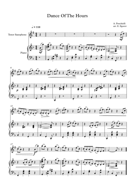 Free Sheet Music Dance Of The Hours Amilcare Ponchielli For Tenor Saxophone Piano