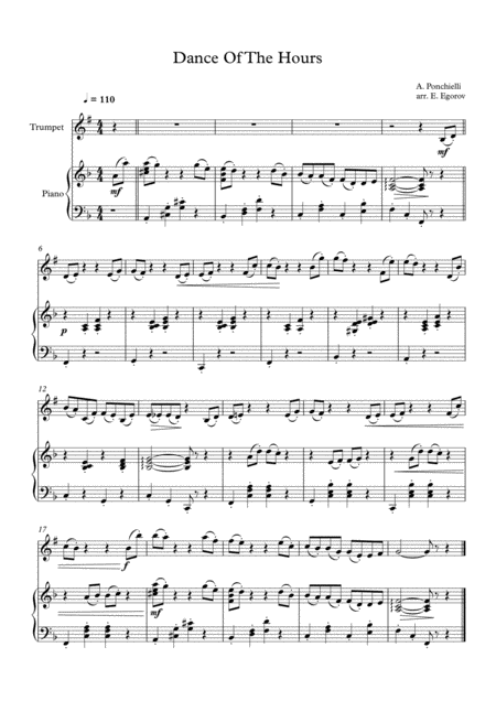 Dance Of The Hours Amilcare Ponchielli For Trumpet Piano Sheet Music