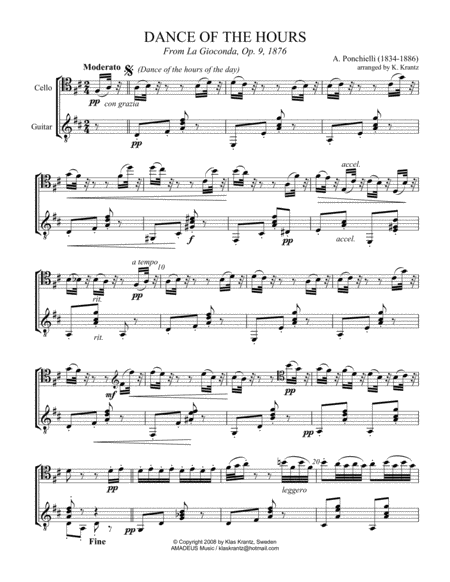 Free Sheet Music Dance Of The Hours For Cello And Guitar