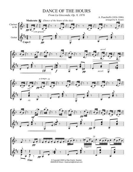 Free Sheet Music Dance Of The Hours For Clarinet In Bb And Guitar