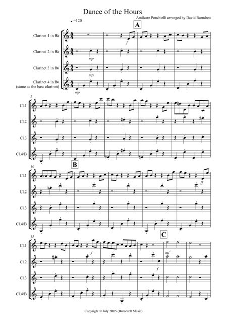 Free Sheet Music Dance Of The Hours For Clarinet Quartet