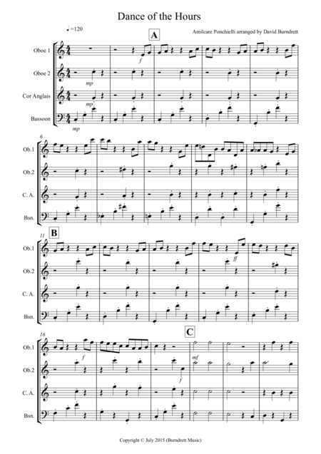 Free Sheet Music Dance Of The Hours For Double Reed Quartet