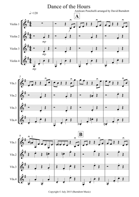 Dance Of The Hours For Violin Quartet Sheet Music