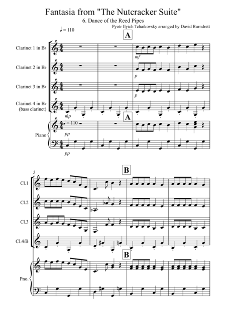 Free Sheet Music Dance Of The Reed Pipes Fantasia From Nutcracker For Clarinet Quartet