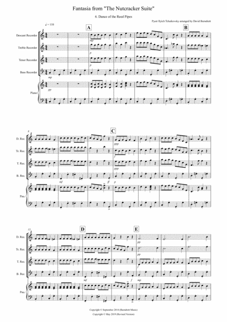Free Sheet Music Dance Of The Reed Pipes Fantasia From Nutcracker For Recorder Quartet