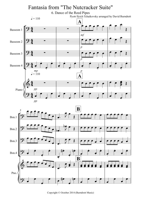 Dance Of The Reed Pipes Fantasia From The Nutcracker For Bassoon Quartet Sheet Music