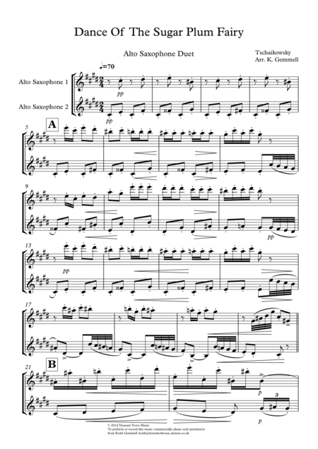 Dance Of The Sugar Plum Fairy Alto Saxophone Duet Sheet Music