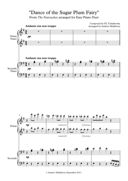 Free Sheet Music Dance Of The Sugar Plum Fairy Fro Easy Piano Duet