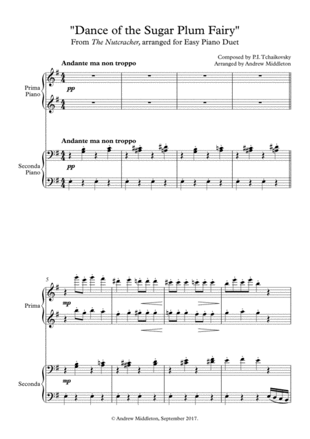 Dance Of The Sugar Plum Fairy Fro Easy Piano Duet Sheet Music