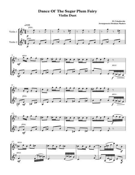 Dance Of The Sugar Plum Fairy From The Nutcracker Violin Duet Sheet Music