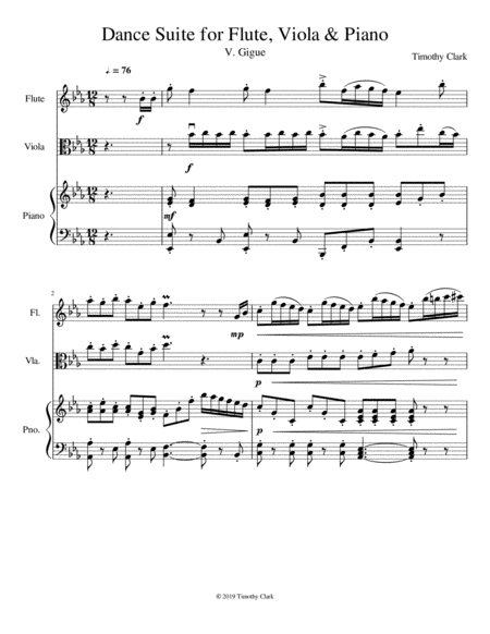 Dance Suite For Flute Viola Piano V Gigue Sheet Music