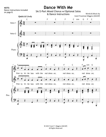 Free Sheet Music Dance With Me 2 Part Version