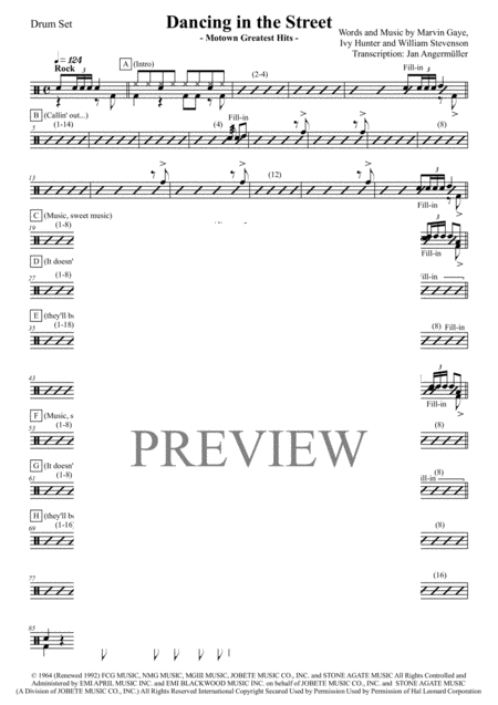 Dancing In The Street Drum Set Transcription Of The Original Matha And The Vandellas Motown Recording Sheet Music