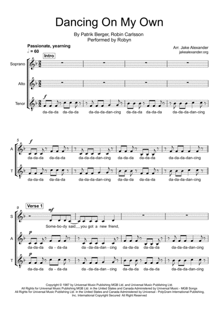 Dancing On My Own Sat A Cappella Sheet Music