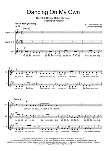 Dancing On My Own Ssa A Cappella Sheet Music