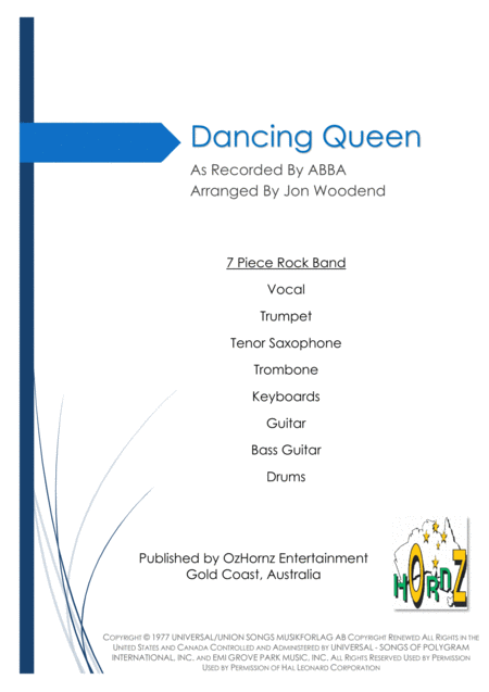 Dancing Queen 7 Piece Horn Chart Sheet Music