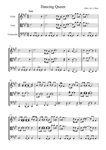 Free Sheet Music Dancing Queen By Abba Arranged For String Trio Violin Viola And Cello