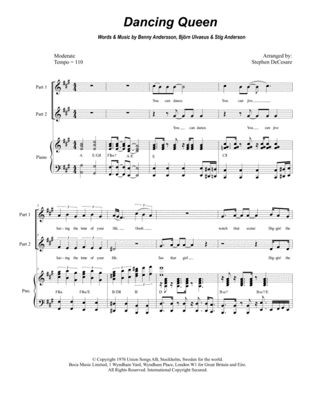 Dancing Queen For 2 Part Choir Sheet Music