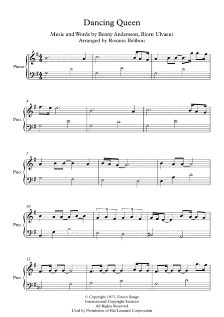 Free Sheet Music Dancing Queen G Major By Abba Easy Piano