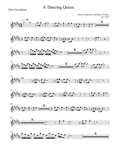 Free Sheet Music Dancing Queen Tenor Sax From Mamma Mia