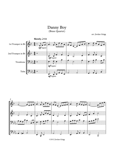 Free Sheet Music Danny Boy Brass Quartet