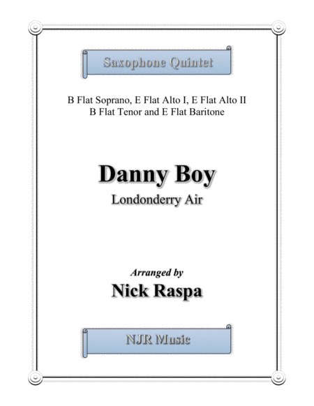 Danny Boy For Saxophone Quintet Full Set Sheet Music