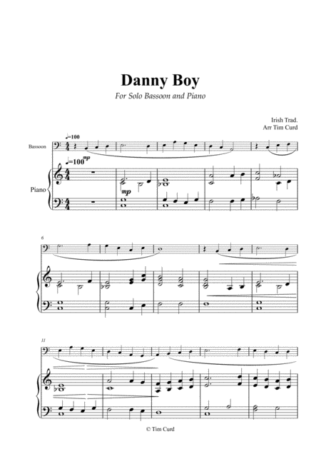 Free Sheet Music Danny Boy For Solo Bassoon And Piano