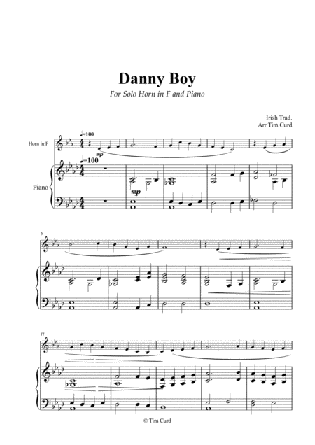 Free Sheet Music Danny Boy For Solo Horn In F And Piano