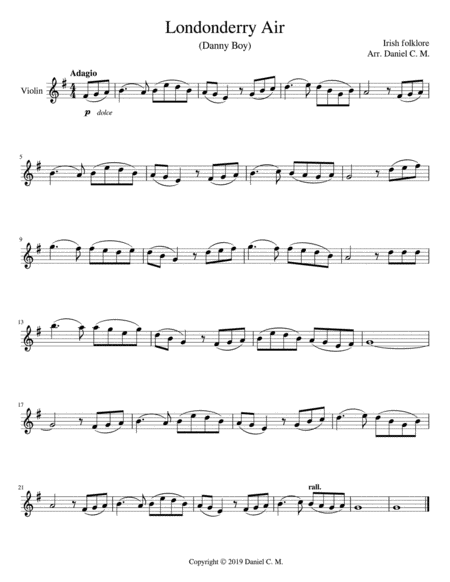 Free Sheet Music Danny Boy For Violin And Piano