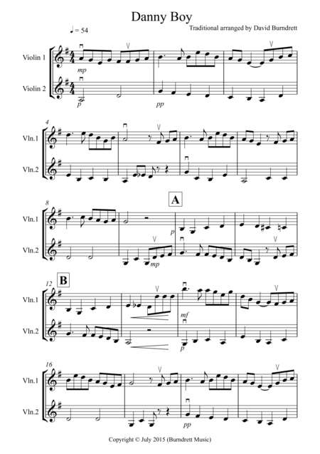 Danny Boy For Violin Duet Sheet Music