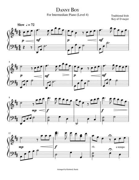 Danny Boy Londonderry Air In D Major For Level 4 Piano Sheet Music