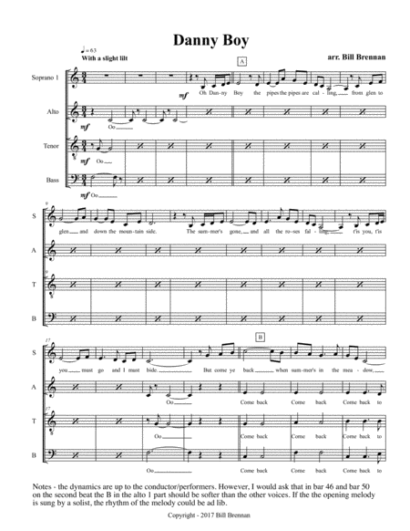 Danny Boy Satb 2017 Choral Contest Entry Sheet Music